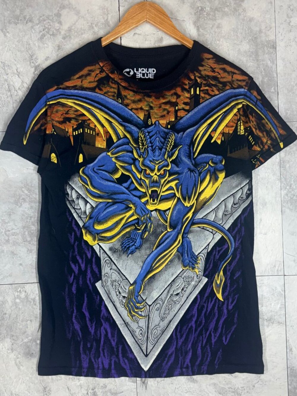 Liquid Blue Gargoyle Dragon AOP T-Shirt Men's Small Black Gothic Y2K Style